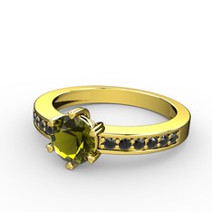 Peridot ve siyah zirkon 18 ayar altın yüzük