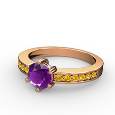 Anima Tektaş Yüzük - Ametist ve sitrin 14 ayar rose altın yüzük #1nbpp5b