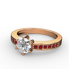 Beyaz zirkon ve garnet 18 ayar rose altın yüzük
