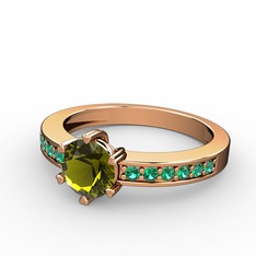 Peridot ve yeşil kuvars 925 ayar rose altın kaplama gümüş yüzük