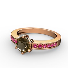 Anima Tektaş Yüzük - Dumanlı kuvars ve rodolit garnet 8 ayar rose altın yüzük #1oo5xkw