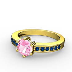 Pembe kuvars ve lab safir 925 ayar altın kaplama gümüş yüzük