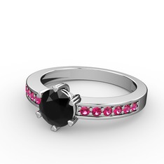 Anima Tektaş Yüzük - Siyah zirkon ve rodolit garnet 14 ayar beyaz altın yüzük #1p6ol5g