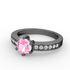 Anima Tektaş Yüzük - Pembe kuvars ve swarovski 925 ayar siyah rodyum kaplama gümüş yüzük #1qaglau