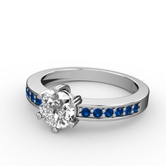 Anima Tektaş Yüzük - Beyaz zirkon ve lab safir 925 ayar gümüş yüzük #1sj8rav