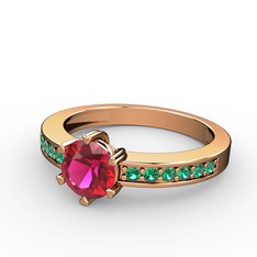 Rodolit garnet ve yeşil kuvars 14 ayar rose altın yüzük