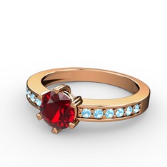 Garnet ve akuamarin 14 ayar rose altın yüzük