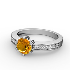 Anima Tektaş Yüzük - Sitrin ve swarovski 14 ayar beyaz altın yüzük #1uh12uk