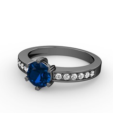 Anima Tektaş Yüzük - Lab safir ve swarovski 925 ayar siyah rodyum kaplama gümüş yüzük #1utjcx4