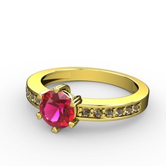 Anima Tektaş Yüzük - Rodolit garnet ve dumanlı kuvars 8 ayar altın yüzük #1vazt4u