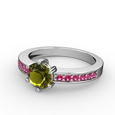 Peridot ve rodolit garnet 14 ayar beyaz altın yüzük