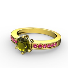Peridot ve rodolit garnet 8 ayar altın yüzük