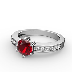 Garnet ve pırlanta 14 ayar beyaz altın yüzük (0.18 karat)