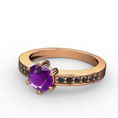 Anima Tektaş Yüzük - Ametist ve siyah zirkon 925 ayar rose altın kaplama gümüş yüzük #1vxu87m