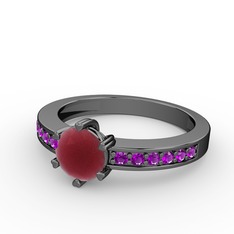 Anima Tektaş Yüzük - Kök yakut ve ametist 925 ayar siyah rodyum kaplama gümüş yüzük #1w9nxzc