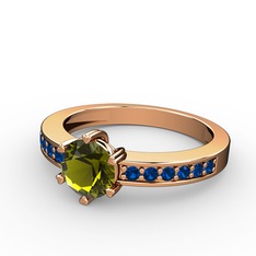 Peridot ve lab safir 14 ayar rose altın yüzük