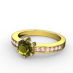 Peridot ve pembe kuvars 18 ayar altın yüzük