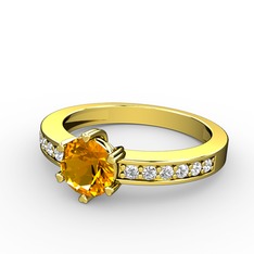 Anima Tektaş Yüzük - Sitrin ve swarovski 18 ayar altın yüzük #29kjhn