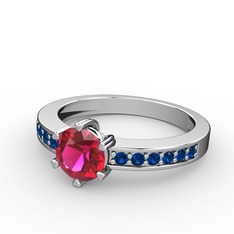 Rodolit garnet ve lab safir 18 ayar beyaz altın yüzük