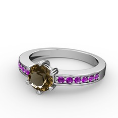 Anima Tektaş Yüzük - Dumanlı kuvars ve ametist 925 ayar gümüş yüzük #39fn6w