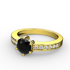 Anima Tektaş Yüzük - Siyah zirkon ve swarovski 925 ayar altın kaplama gümüş yüzük #3d1rkm