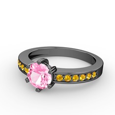 Anima Tektaş Yüzük - Pembe kuvars ve sitrin 925 ayar siyah rodyum kaplama gümüş yüzük #3ej2vd