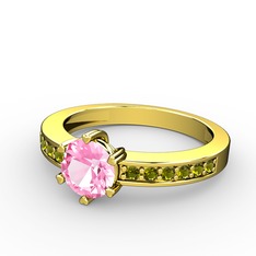Pembe kuvars ve peridot 14 ayar altın yüzük