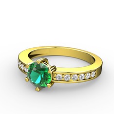 Anima Tektaş Yüzük - Yeşil kuvars ve pırlanta 18 ayar altın yüzük (0.18 karat) #6m4cqe