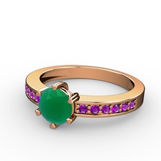 Anima Tektaş Yüzük - Kök zümrüt ve ametist 925 ayar rose altın kaplama gümüş yüzük #7cope2