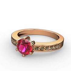 Rodolit garnet ve dumanlı kuvars 8 ayar rose altın yüzük