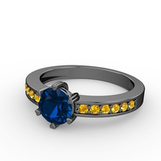 Anima Tektaş Yüzük - Lab safir ve sitrin 925 ayar siyah rodyum kaplama gümüş yüzük #80roaf