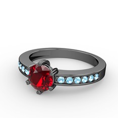 Garnet ve akuamarin 925 ayar siyah rodyum kaplama gümüş yüzük