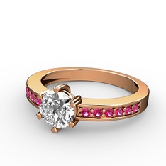 Anima Tektaş Yüzük - Beyaz zirkon ve rodolit garnet 14 ayar rose altın yüzük #9ba9lg