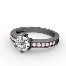 Anima Tektaş Yüzük - Beyaz zirkon ve pembe kuvars 925 ayar siyah rodyum kaplama gümüş yüzük #9d7upr