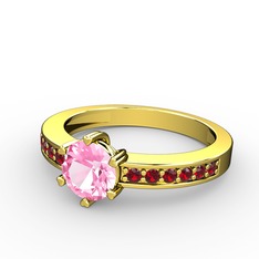 Pembe kuvars ve garnet 18 ayar altın yüzük