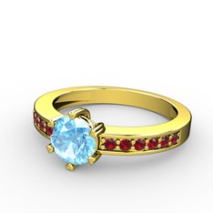 Anima Tektaş Yüzük - Akuamarin ve garnet 18 ayar altın yüzük #9wq22v