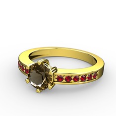 Anima Tektaş Yüzük - Dumanlı kuvars ve garnet 18 ayar altın yüzük #9yrmhg