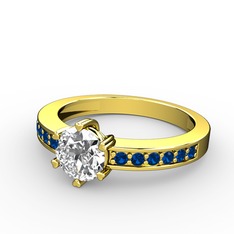 Anima Tektaş Yüzük - Swarovski ve lab safir 18 ayar altın yüzük #b1bqs