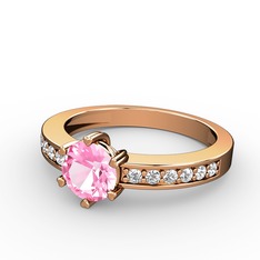 Anima Tektaş Yüzük - Pembe kuvars ve pırlanta 14 ayar rose altın yüzük (0.18 karat) #b38mrt