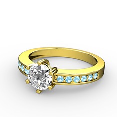 Anima Tektaş Yüzük - Swarovski ve akuamarin 14 ayar altın yüzük #bggisp