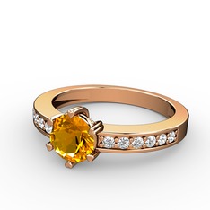 Sitrin ve beyaz zirkon 14 ayar rose altın yüzük