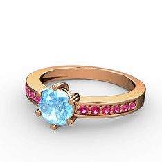Akuamarin ve rodolit garnet 14 ayar rose altın yüzük