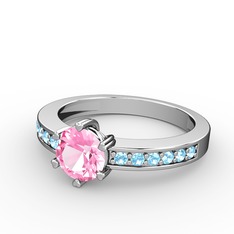 Anima Tektaş Yüzük - Pembe kuvars ve akuamarin 14 ayar beyaz altın yüzük #bzeiiv