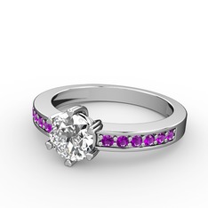 Anima Tektaş Yüzük - Swarovski ve ametist 8 ayar beyaz altın yüzük #c88o77