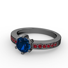 Lab safir ve garnet 925 ayar siyah rodyum kaplama gümüş yüzük