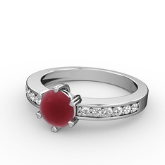 Anima Tektaş Yüzük - Kök yakut ve swarovski 14 ayar beyaz altın yüzük #cg486g