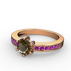 Dumanlı kuvars ve ametist 925 ayar rose altın kaplama gümüş yüzük