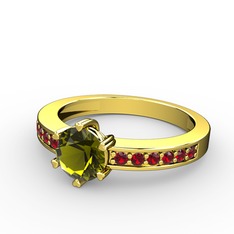 Anima Tektaş Yüzük - Peridot ve garnet 14 ayar altın yüzük #dlzq6q