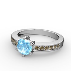 Akuamarin ve dumanlı kuvars 8 ayar beyaz altın yüzük