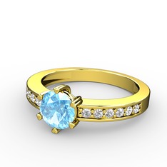 Akuamarin ve swarovski 8 ayar altın yüzük